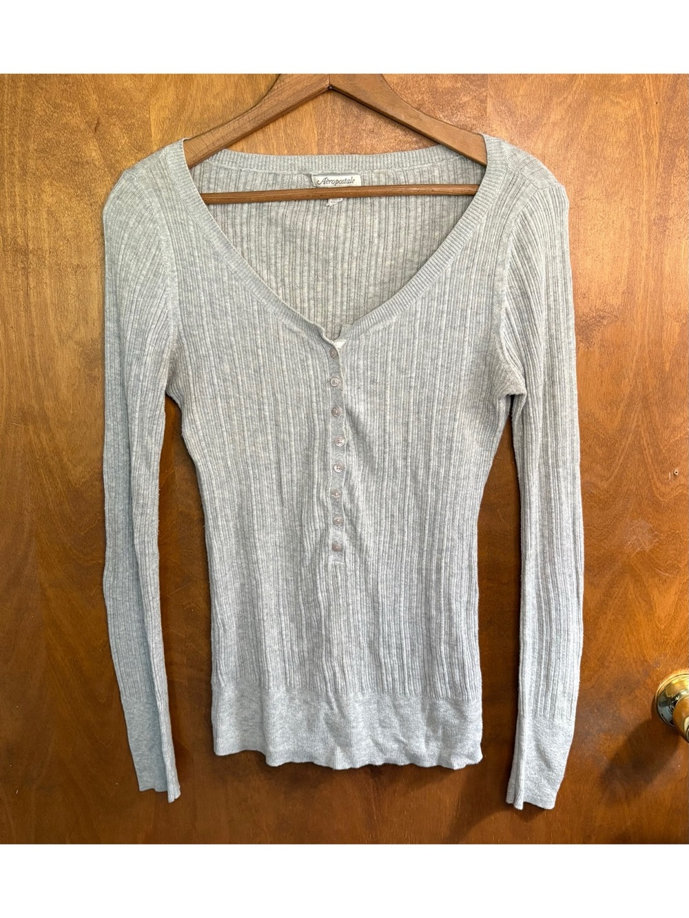 Aeropostale Vintage Y2K Gray Cable Knit Long Sleeve Henley Top Elena Gilbert Mod